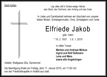 Traueranzeige von Elfriede Jakob von VRM Trauer