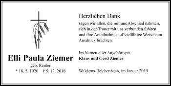 Traueranzeige von Elli Paula Ziemer von 582 Camberger Anzeiger