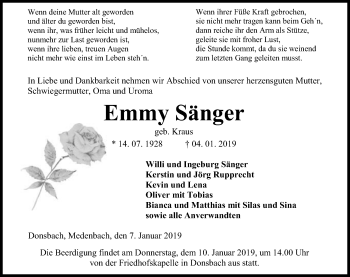Traueranzeige von Emmy Sänger von 202 Dill Block (120)