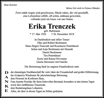 Traueranzeige von Erika Trenczek von 564 Usinger Anzeiger