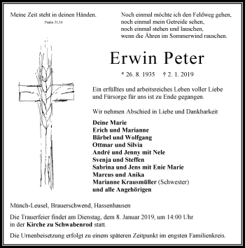 Traueranzeige von Erwin Peter von VRM Trauer
