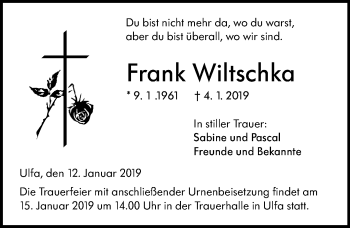 Traueranzeige von Frank Wiltschka von 561 Kreisanzeiger