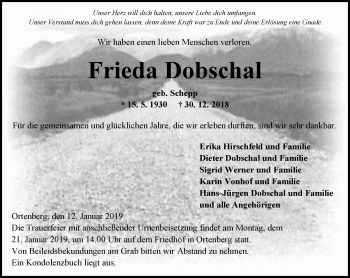 Traueranzeige von Frieda Dobschal von 561 Kreisanzeiger