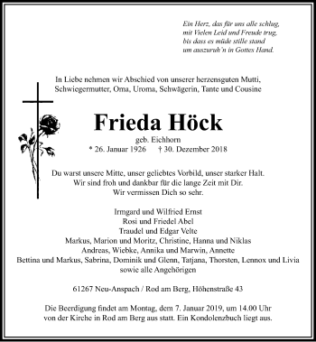 Traueranzeige von Frieda Höck von 564 Usinger Anzeiger