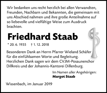 Traueranzeige von Friedhard Staab von 202 Dill Block (120)