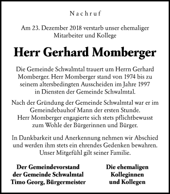 Traueranzeige von Gerhard Momberger von VRM Trauer