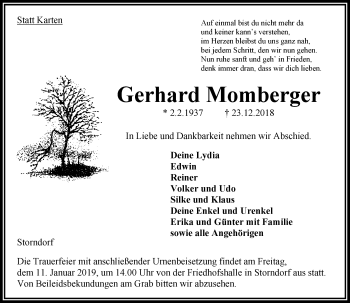Traueranzeige von Gerhard Momberger von VRM Trauer