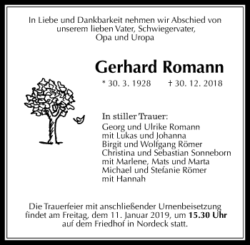 Traueranzeige von Gerhard Romann von 560 Gießener Anzeiger
