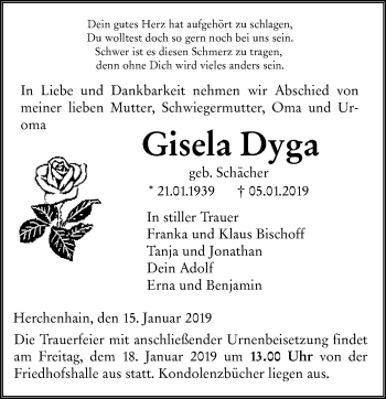 Traueranzeige von Gisela Dyga von VRM Trauer