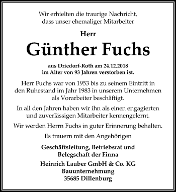 Traueranzeige von Günther Fuchs von 202 Dill Block (120)