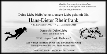 Traueranzeige von Hans-Dieter Rheinfrank von 564 Usinger Anzeiger