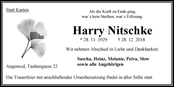 Traueranzeige von Harry Nitschke von VRM Trauer