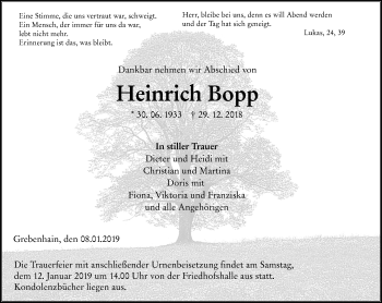 Traueranzeige von Heinrich Bopp von VRM Trauer