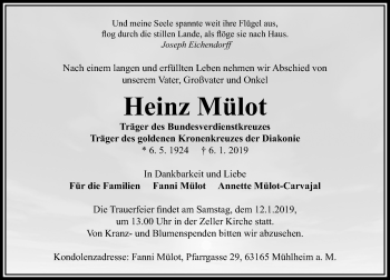 Traueranzeige von Heinz Mülot von VRM Trauer