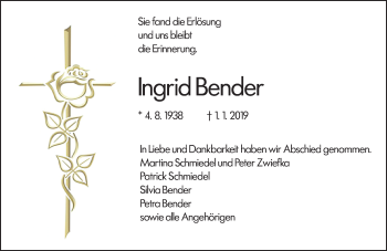 Traueranzeige von Ingrid Bender von 560 Gießener Anzeiger