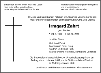 Traueranzeige von Irmgard Zahrt von 560 Gießener Anzeiger