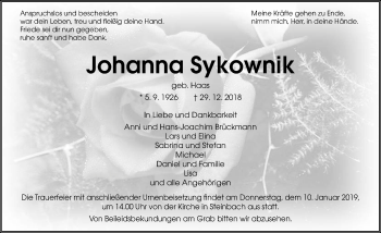 Traueranzeige von Johanna Sykownik von 560 Gießener Anzeiger