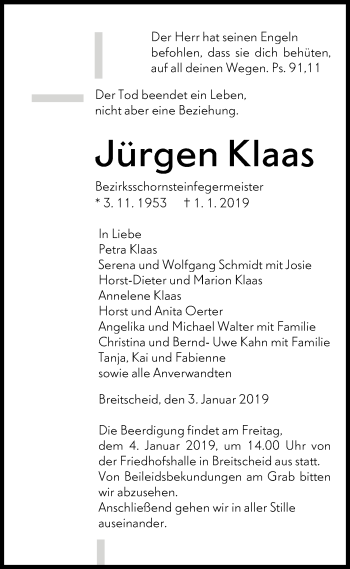 Traueranzeige von Jürgen Klaas von 202 Dill Block (120)