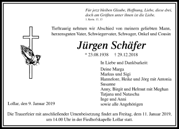 Traueranzeige von Jürgen Schäfer von 560 Gießener Anzeiger