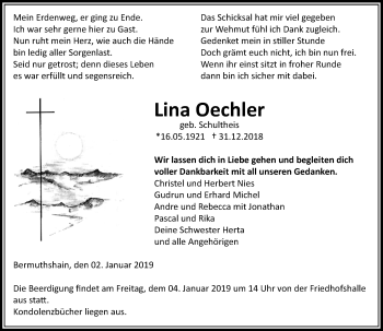 Traueranzeige von Lina Oechler von VRM Trauer