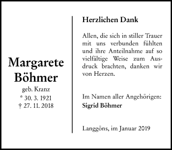 Traueranzeige von Margarete Böhmer von 201 WNZ - Wetzlarer Neue Zeitung (110)