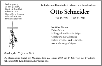 Traueranzeige von Otto Schneider von VRM Trauer