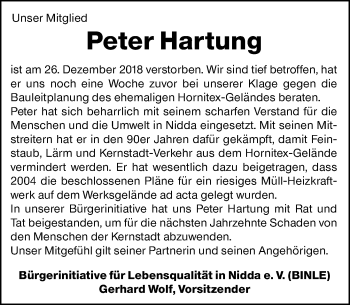 Traueranzeige von Peter Hartung von 561 Kreisanzeiger Traueranzeige von Peter Hartung von 561 Kreisanzeiger