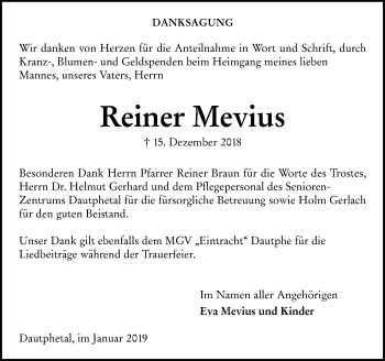 Traueranzeige von Reiner Mevius von 205 HA - Hinterländer Anzeiger (130)