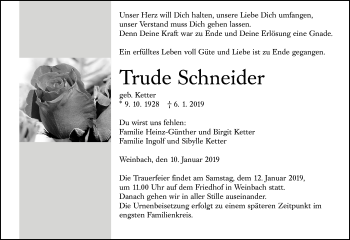 Traueranzeige von Trude Schneider von 206 WT - Weilburger Tageblatt (140)