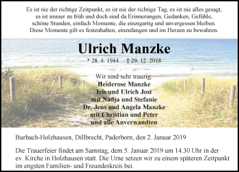 Traueranzeige von Ulrich Manzke von 202 Dill Block (120)