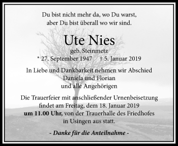 Traueranzeige von Ute Nies von 564 Usinger Anzeiger