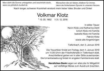 Traueranzeige von Volkmar Klotz von 201 WNZ - Wetzlarer Neue Zeitung (110)
