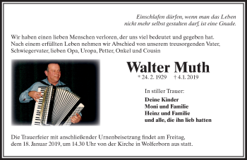 Traueranzeige von Walter Muth von 561 Kreisanzeiger