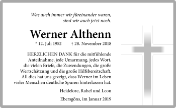 Traueranzeige von Werner Althenn von 564 Usinger Anzeiger