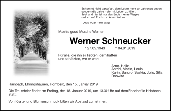 Traueranzeige von Werner Schneucker von VRM Trauer