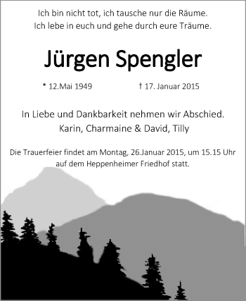 Traueranzeige von Jürgen Spengler von Echo-Zeitungen (Gesamtausgabe)