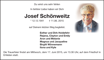 Traueranzeige von Josef Schönweitz von Rüsselsheimer Echo, Groß-Gerauer-Echo, Ried Echo