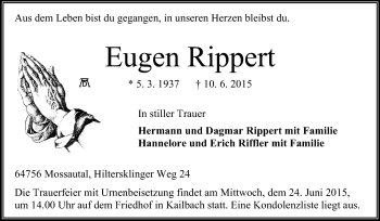 Traueranzeige von Eugen Rippert von Odenwälder Echo