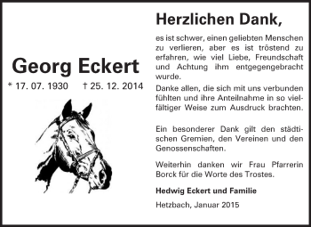 Traueranzeige von Georg Eckert von Odenwälder Echo