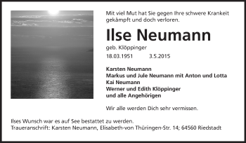 Traueranzeige von Ilse Neumann von Echo-Zeitungen (Gesamtausgabe)