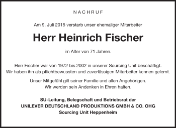 Traueranzeige von Heinrich Fischer von Starkenburger Echo