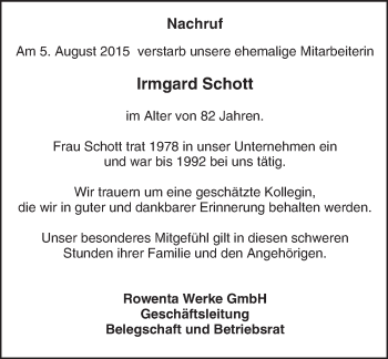 Traueranzeige von Irmgard Schott von trauer.echo-online.de