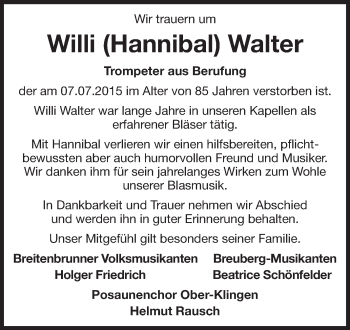 Traueranzeige von Willi Walter von Odenwälder Echo