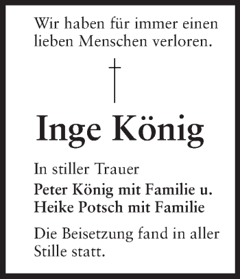 Traueranzeige von Inge König von Starkenburger Echo