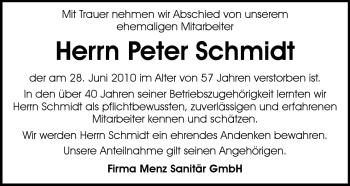 Traueranzeige von Peter Schmidt von Darmstädter Echo, Odenwälder Echo, Rüsselsheimer Echo, Groß-Gerauer-Echo, Ried Echo
