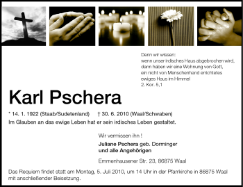 Traueranzeige von Karl Pschera von Odenwälder Echo