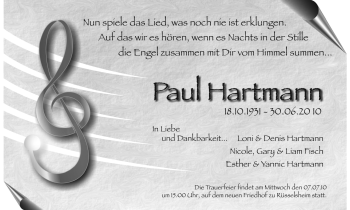 Traueranzeige von Paul Hartmann von Rüsselsheimer Echo, Groß-Gerauer-Echo, Ried Echo