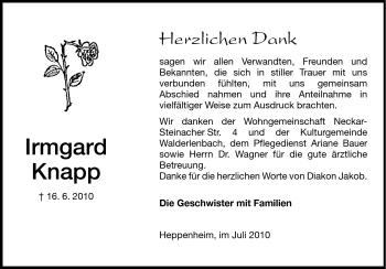 Traueranzeige von Irmgard Knapp von Starkenburger Echo Traueranzeige von Irmgard Knapp von Starkenburger Echo