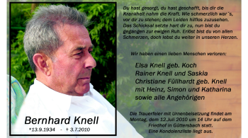 Traueranzeige von Bernhard Knell von Echo-Zeitungen (Gesamtausgabe)