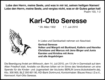 Traueranzeige von Karl-Otto Seresse von Darmstädter Echo, Odenwälder Echo, Rüsselsheimer Echo, Groß-Gerauer-Echo, Ried Echo